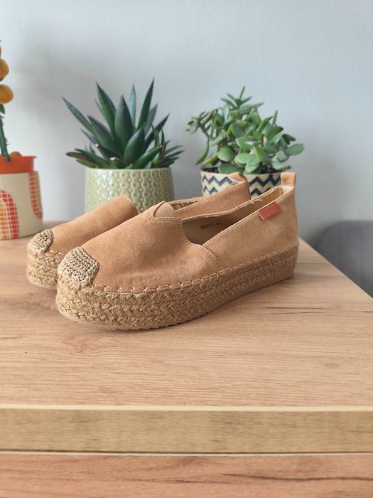 Buty damskie slip on, wsuwane beżowe/brązowe, boho