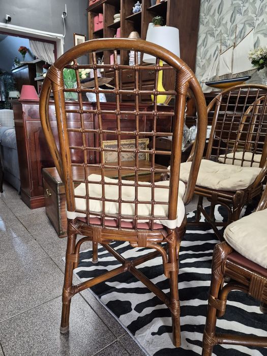 Conjunto de 6 Cadeiras Vintage em Bambu e Verga - Estilo Boho Chic.