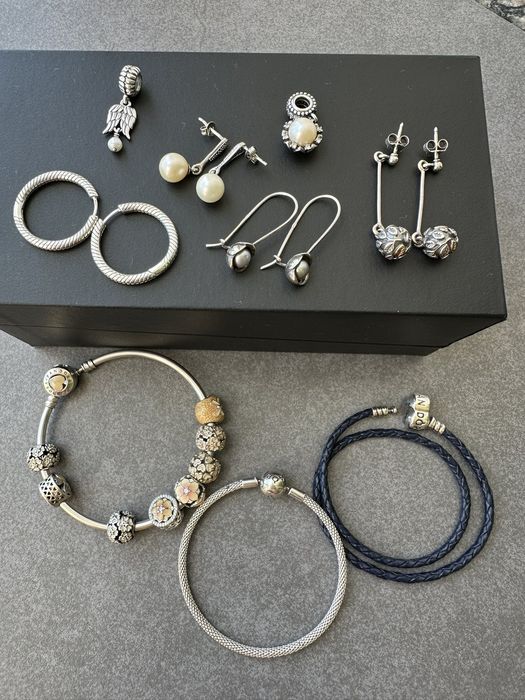 Pandora оригинал, браслет, серьги, шармы, пандора, серебро золото