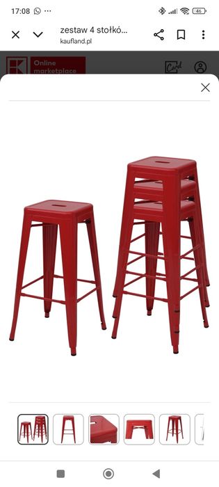 Czerwone Krzesła STOŁKI Z Siedziskiem WYS 61 CM 4 SZT