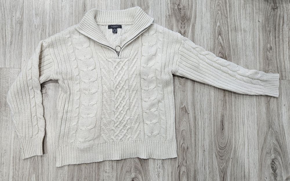 Kremowy sweter Primark m splot warkocz stójka zamek