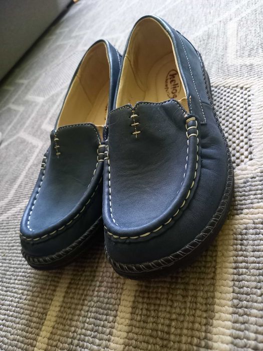 Mokasyny damskie ze skóry naturalnej - Helios Komfort 665, granatowe