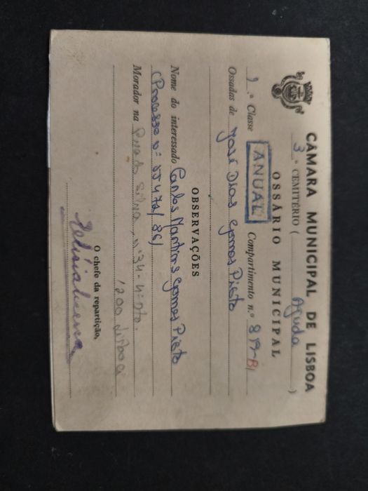 Documento oficial da Câmara Municipal de Lisboa,