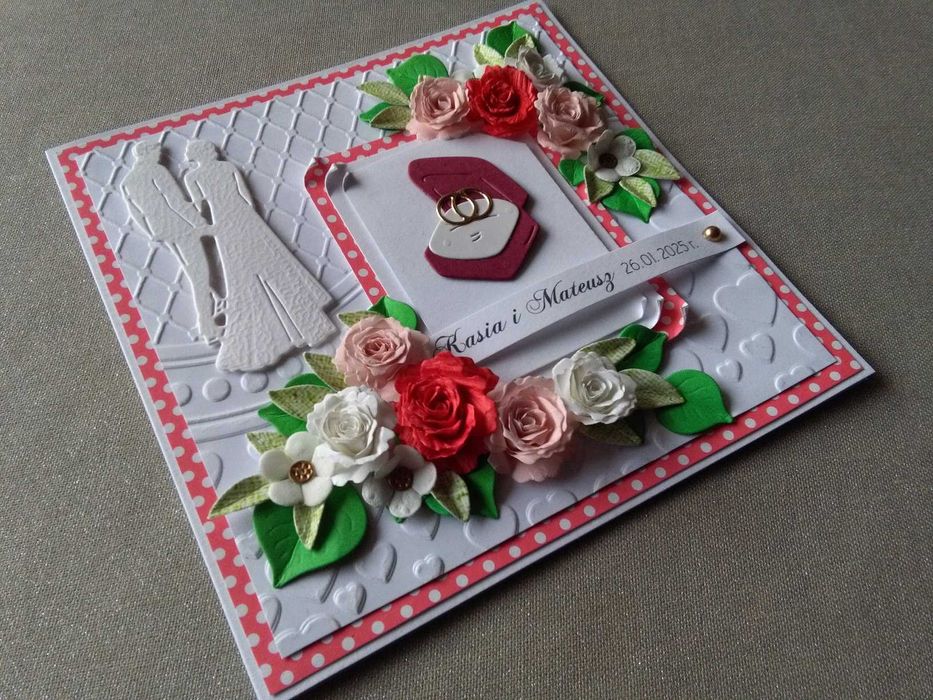Kartka na ślub, wesele, pamiątka, w pudełeczku, ręcznie robiona