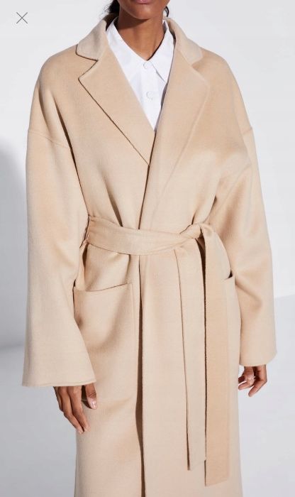 Zara płaszcz wełniany beżowy camel z wiązaniem z kieszeniami HIT M