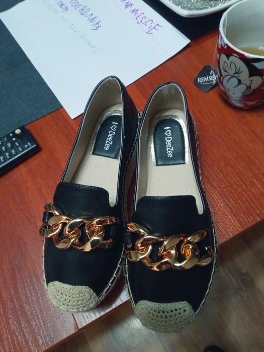 Espadryle 36 czarno zlote wsuwane