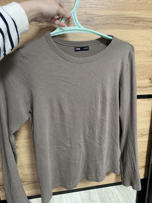 Коричневий ребристий лонгслів