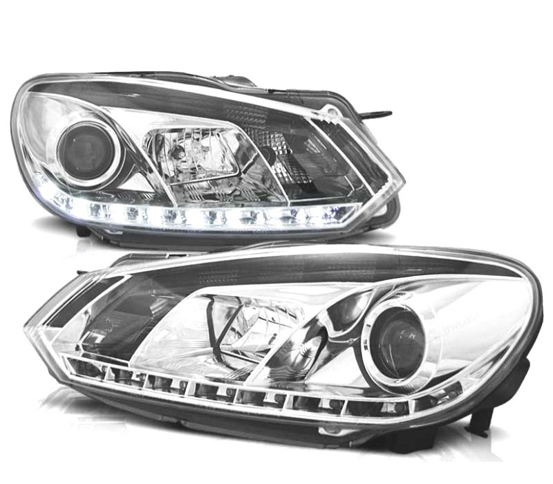 FARÓIS VOLKSWAGEN VW GOLF 6 08-12 DRL FUNDO CROMADO