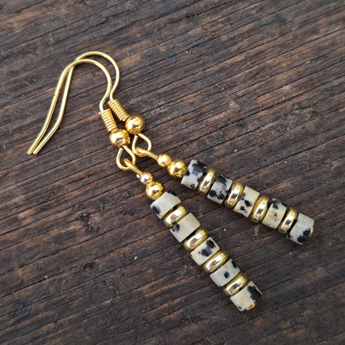 Kolczyki handmade jaspis dalmatyński hematyt
