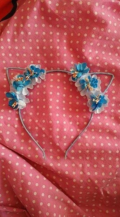 Opaska do włosów kocie uszka maido kwiaty kawaii anime lolita harajuku