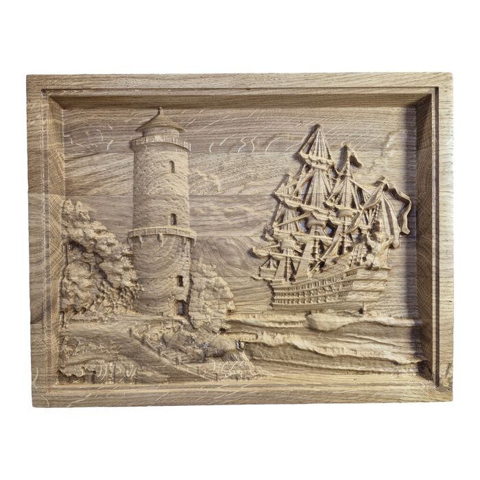 Zamek płaskorzeźba z dębu 40 x 34,5 cm