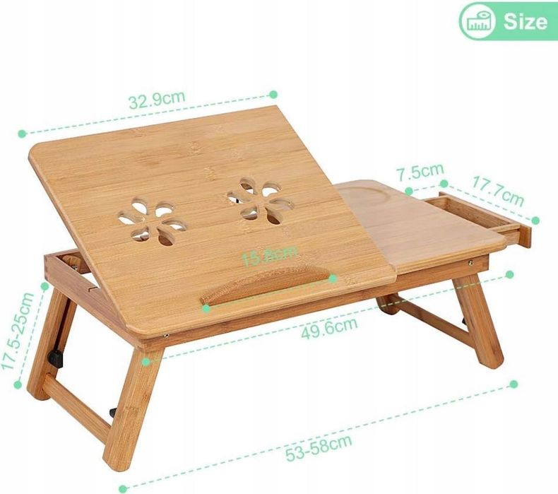 Bambusowy Stolik pod laptopa stolik do łóżka 55x31cm