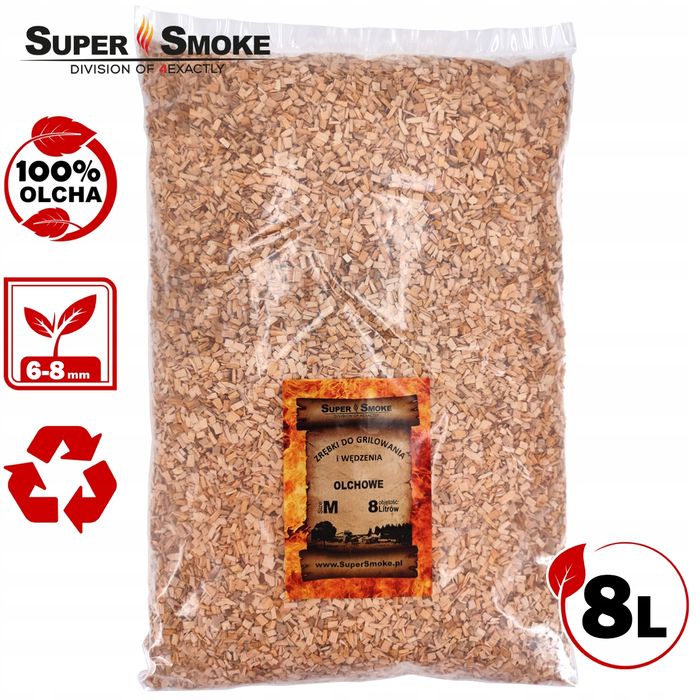Zrębki Wędzarnicze Super Smoke OLCHA KL-08 (6-8mm) Medium 8 Litrów