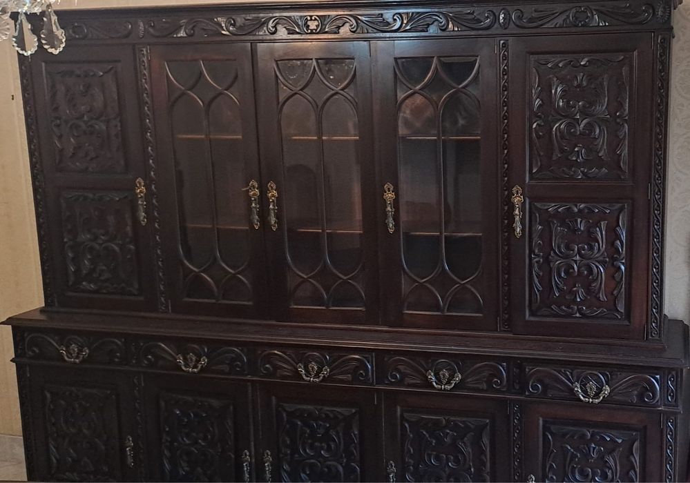 Conjunto de sala de jantar: movel + 4 cadeiras para restauro
