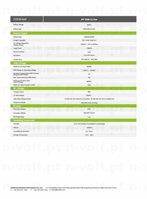 Inversor Growatt SPF 6000 ES PLUS 48V 100A