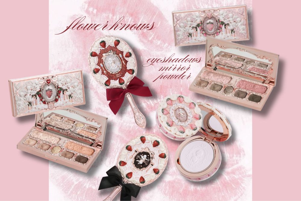 strawberry cupid flower knows косметика палетка тіней пудра дзеркало