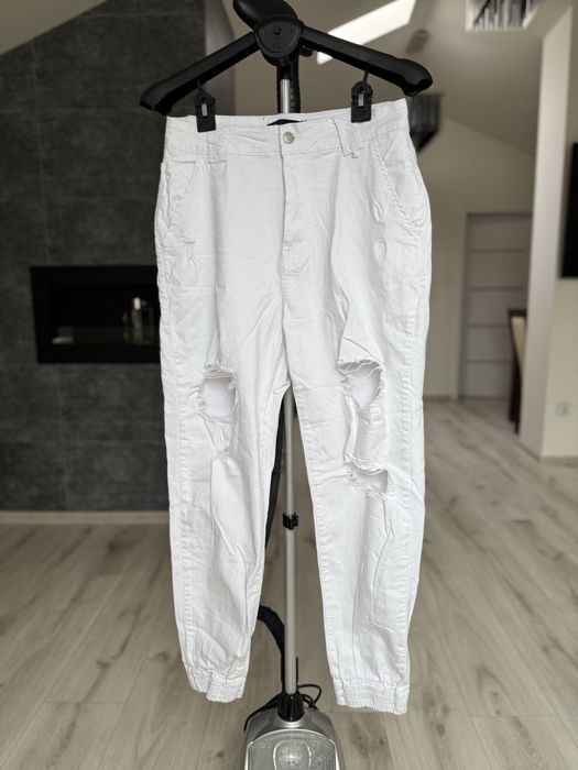 Jeansy spodnie cargo z przetarciami XL