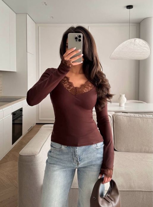 Лонгслів Intimissimi з мереживом. Кофта з мереживом. Мереживна кофта