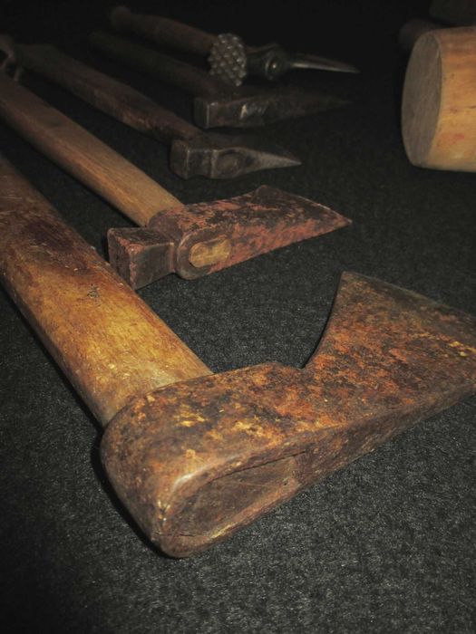 Conjunto de Utensílios Antigos de Cozinha Talho Madeira e Metal