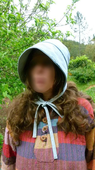 chapéu de sol artesanal em ganga (Handmade denim sun bonnet)