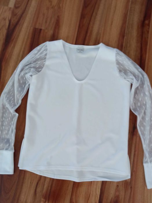 Biała bluzka z ozdobnymi rękawami , rozmiar 38, jak nowa