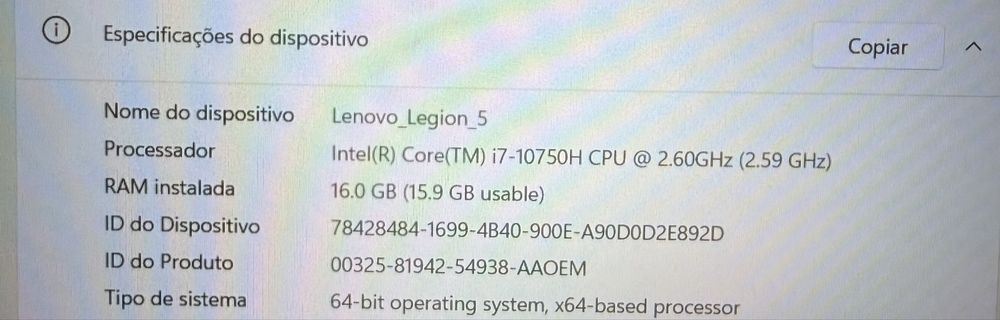Lenovo Legion 5 15IMH05 i7 10750H 512gb SSD 16gb RAM GTX 1650ti