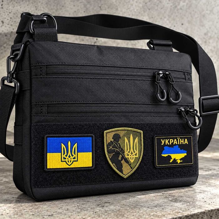 Тактична сумка  з панеллю для патчів шевронів через плече.Водонепроникна сумка-месенджер з липучкою для нашивок.