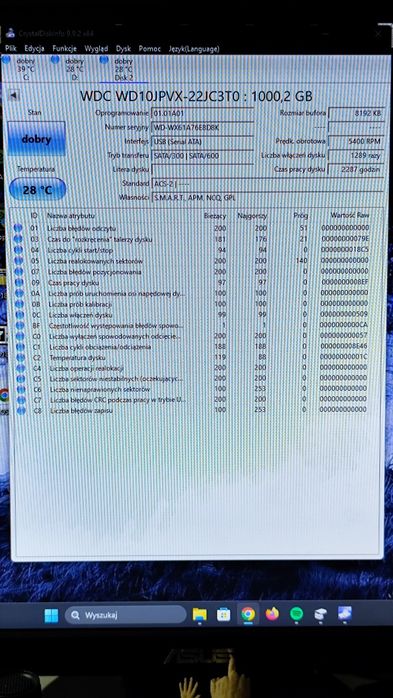 Dysk twardy HDD 2.5" WD Blue 1TB (WD10JPVX) Sprawny, stan dobry