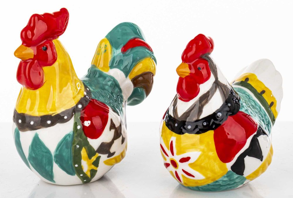 2 x Kura Ceramiczna Kolorowa – Dekoracyjne Figurki Wielkanocne Retro