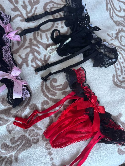 Пояс з пітдяжками кружево мереживо набір 3 шт еротика сексі для чулок