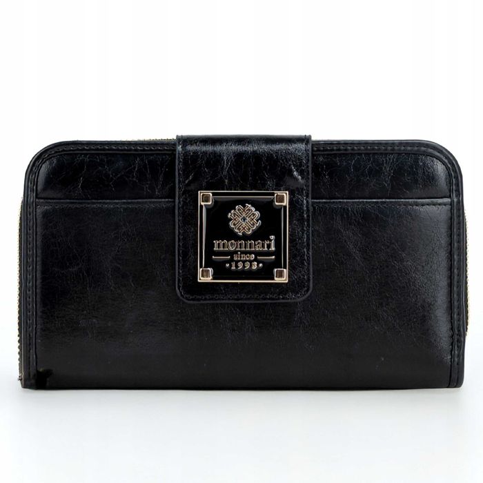 MONNARI Portfel Damski Skórzany Czarny Klasyczny Na Prezent Dokumenty