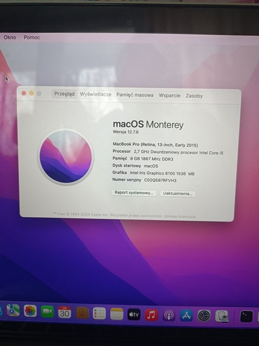 Laptop Apple Macbook Pro i5 8/128 Gb Windows 11 office macOS SSD