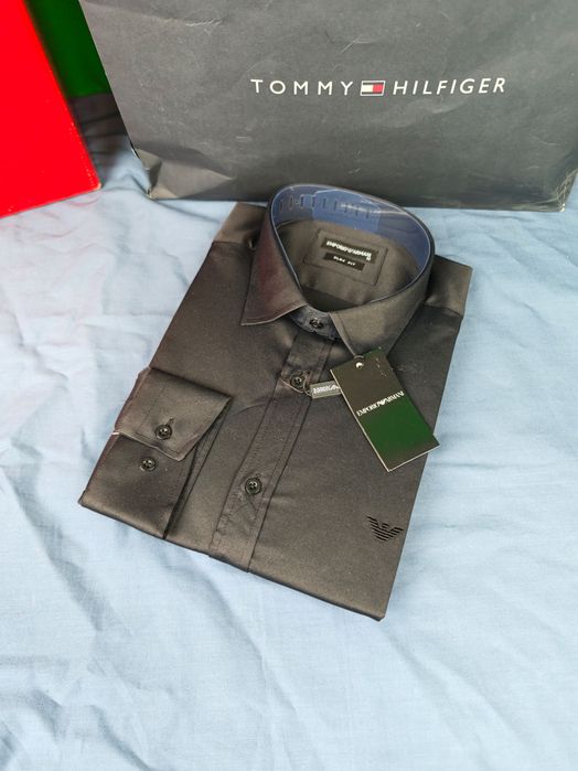 Koszula męska długi rękaw Emporio Armani czarna elegancka premium M-XXXL