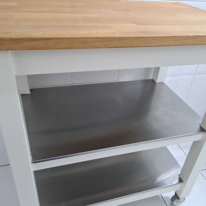Mesa de apoio/carrinho de cozinha IKEA STENSTORP branco + madeira/inox