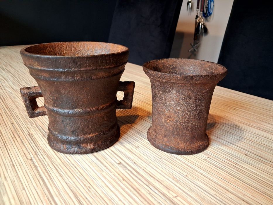 XIX wiek ok 150-letnie stare sygnowane moździerze ANTYK komplet 2 szt!