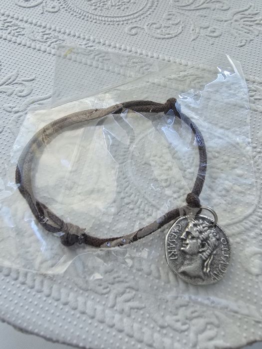 Bransoletka na sznurku brązowa moneta Grecja antyk boho