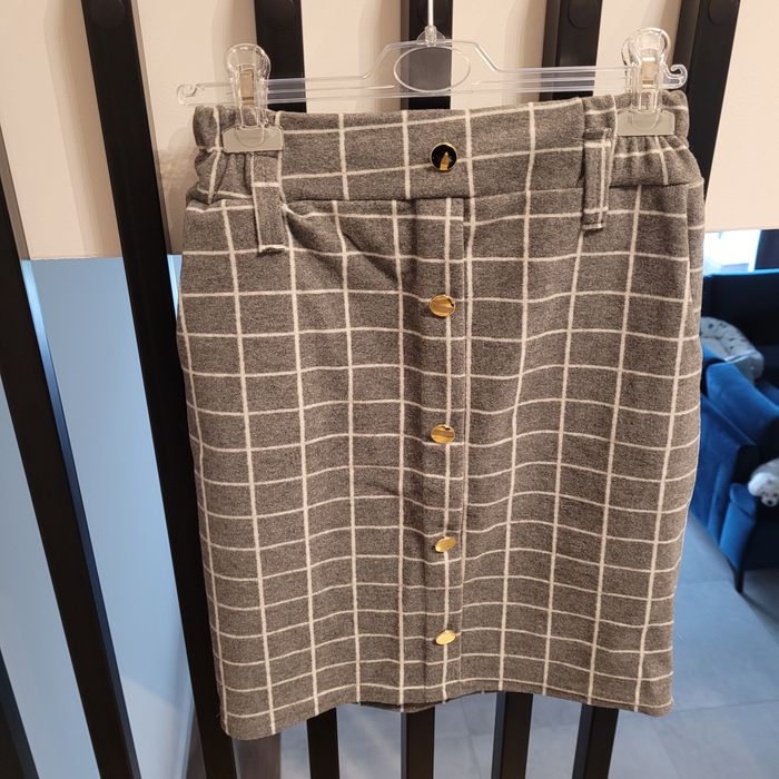 Spódnica ciepła kratka modna zimowa na podszewce  nowa S  pasek