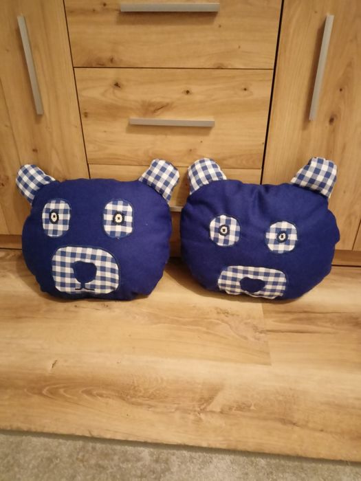 Poduszka miś misiu misiaczek misiek handmade niebieski granatowy kratk