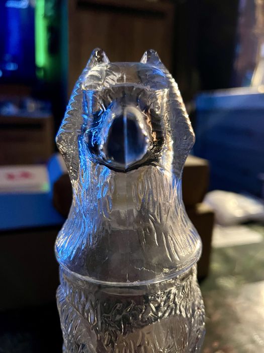 Szklana ozdobna butelka karafka w kształcie wilka 29x10 cm