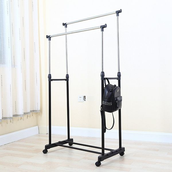 Усиленная Вешалка стойка напольная двойная с полками для одежды