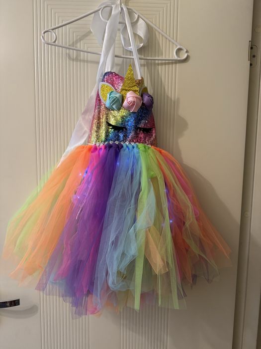 Świecąca sukienka jednorozec na bal, halloween, przebranie rozmiar 110
