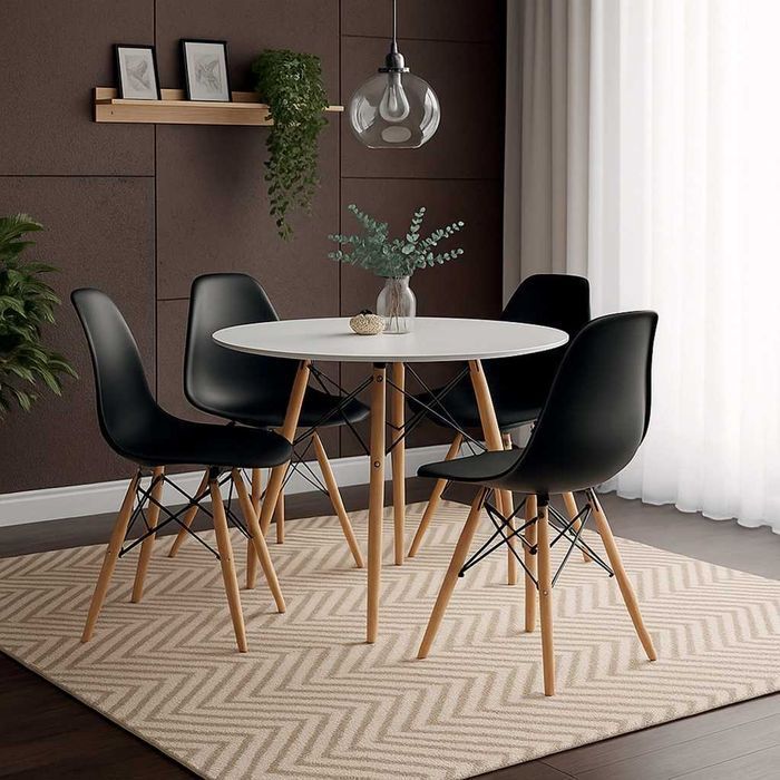 NOWY Stół z Krzesłami Okrągły Biały Do Jadalni Kuchni Salonu Drewniany