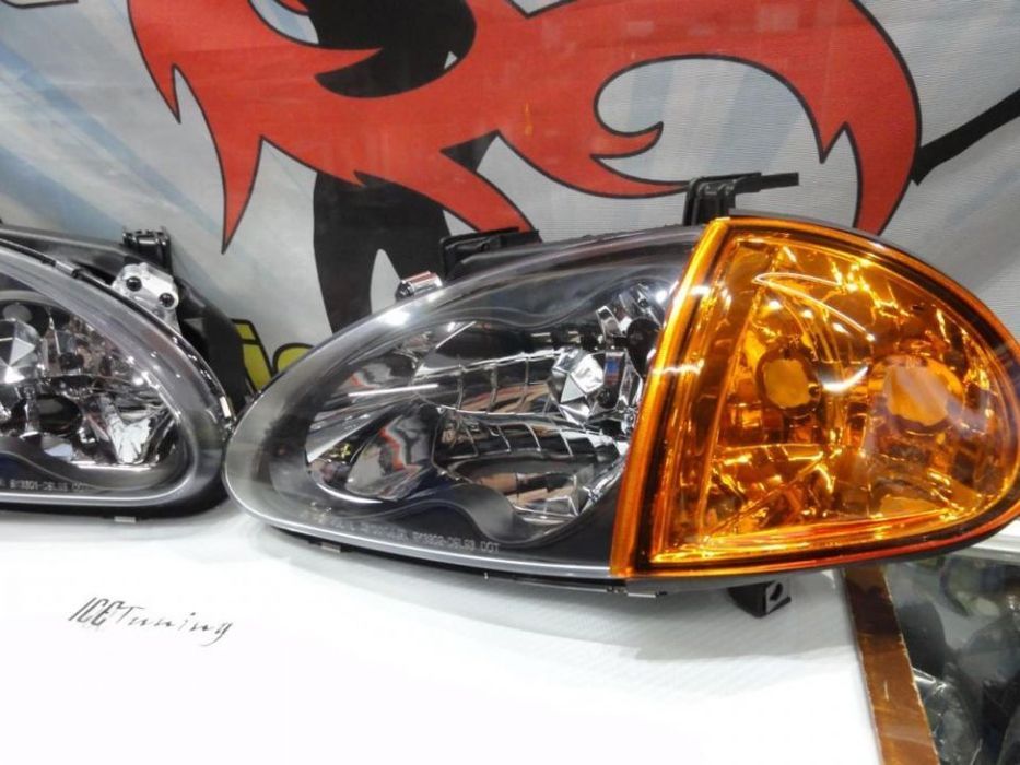 Faróis frontais com lâmpadas HOD 5000k para Honda crx del sol 92-97 JDM Fundo preto + piscas laranja EURO look