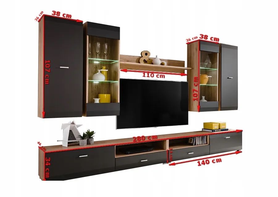 Mebloscianka dąb san remo/grafit -fronty mdf grafit mat -nowa