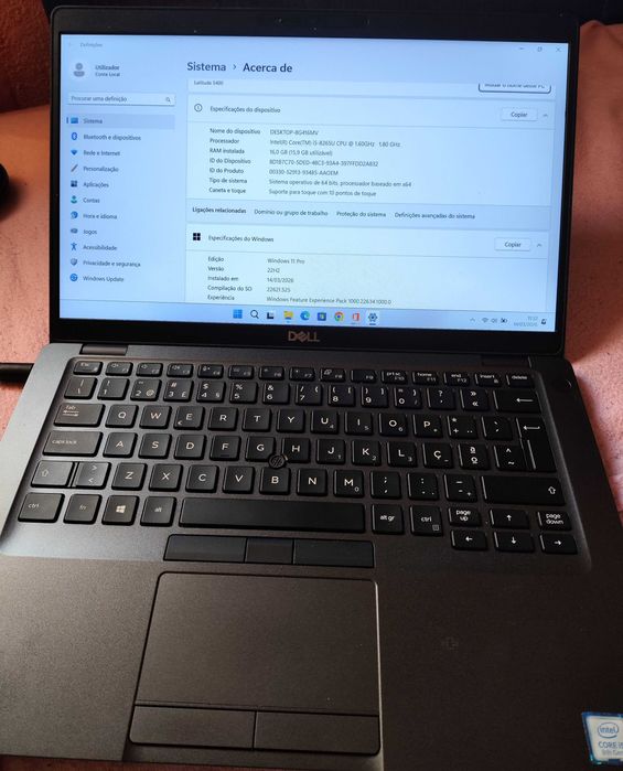 Portátil Dell Latitude 5400 Intel i5 16GB 500GB W11 Tela Touchscreen