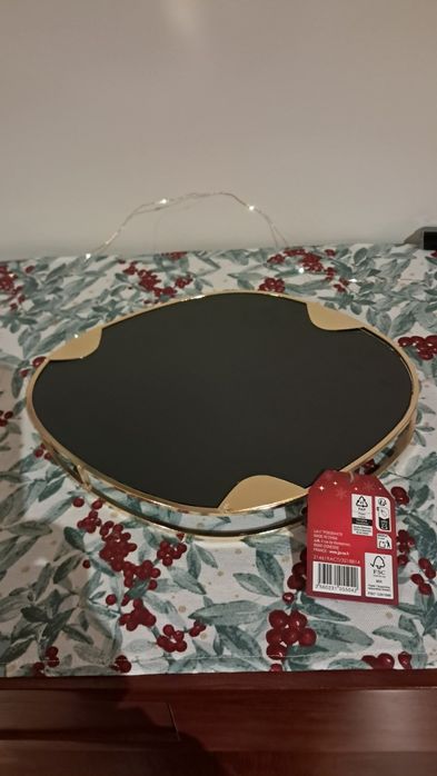 Tabuleiro em vidro com revés dourado, novo com etiquetas