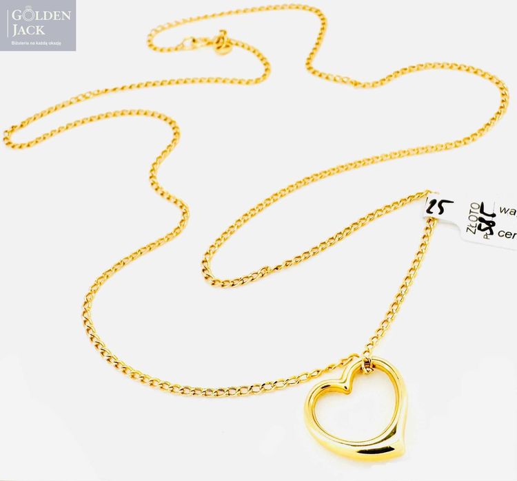 Złoty łańcuszek Pancerka naszyjnik z zawieszką Serce złoto p 585 2,64g