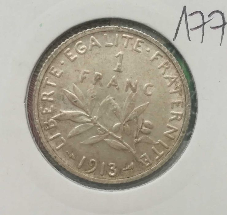 Monety srebrne zestaw 3 sztuk 1 frank Francja i Belgia srebro.