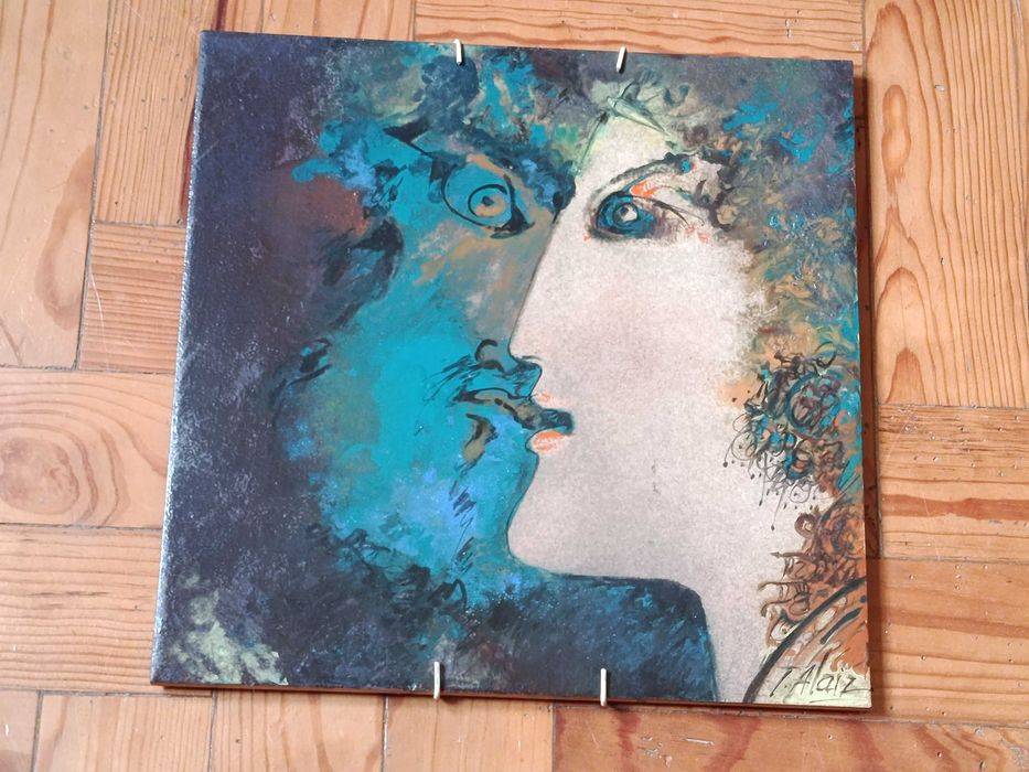 Pintura original assinada em azulejo 30x30cm