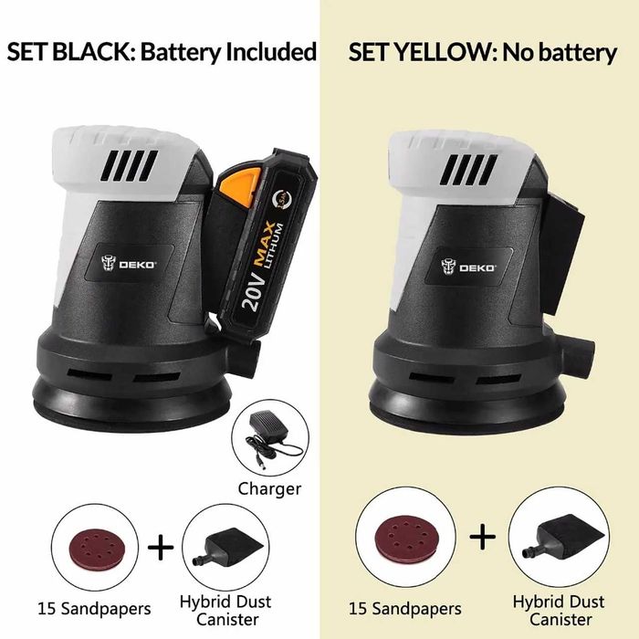 D49-Deko lixadeira orbital 20v, 15 cartucho híbrido, Duas baterias